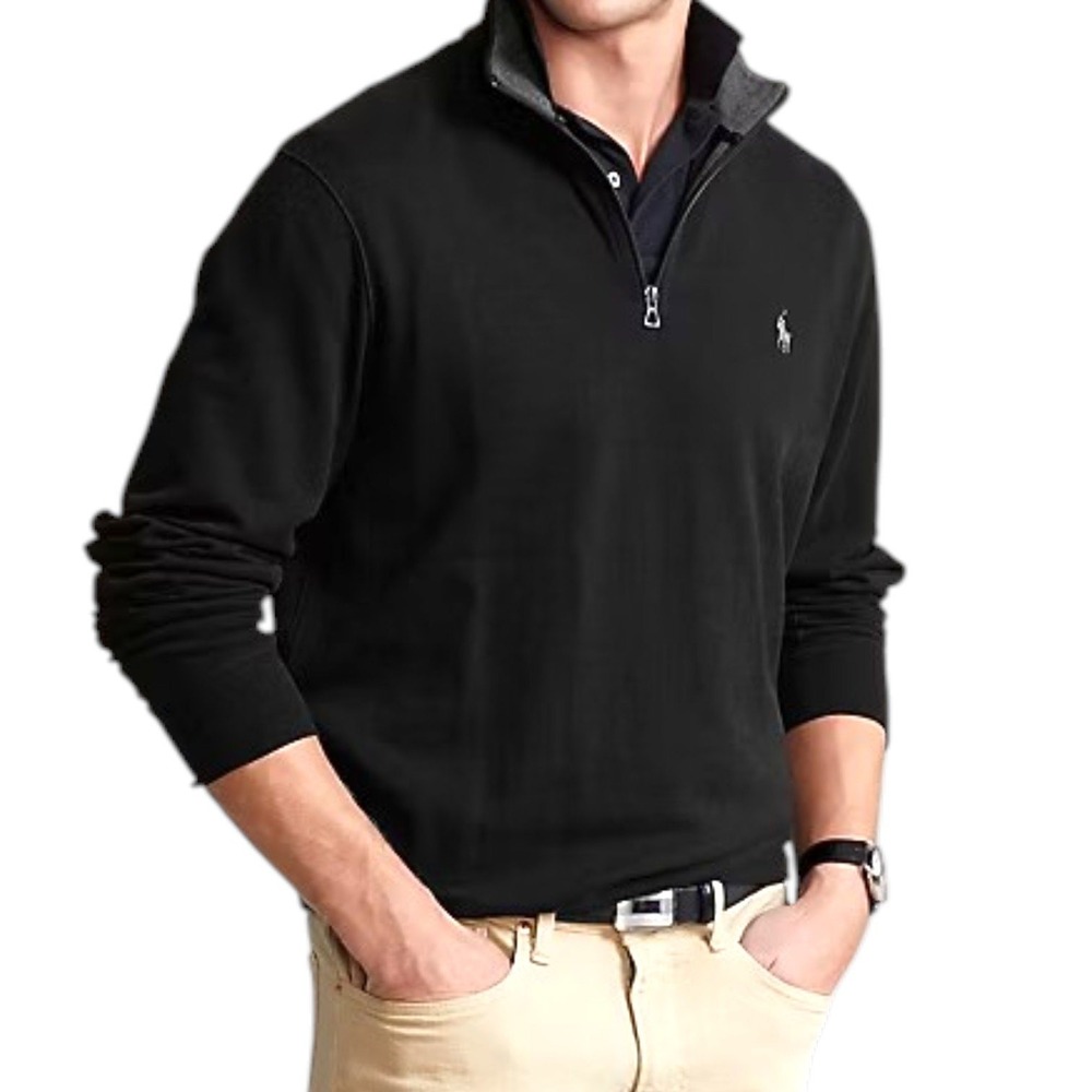 Polo Ralph Lauren Luxury Jersey 1/4 Zip Pullover Mens XXL Black Logo Relaxed Fit